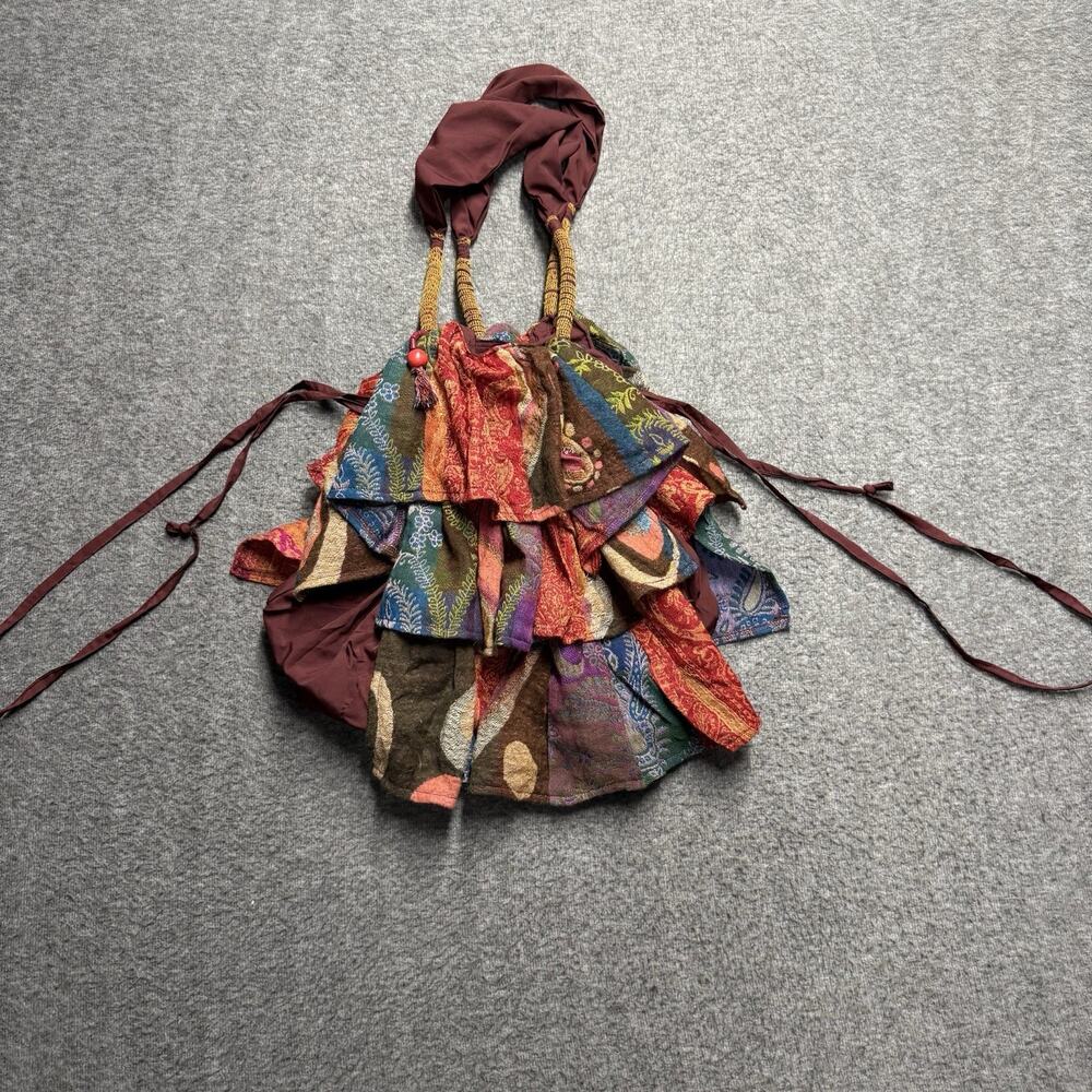 ANU Wool Shoulder Purse Bag Tiered Ruffles HOBO Embroidered Boho EUC Colorful - Picture 7 of 9